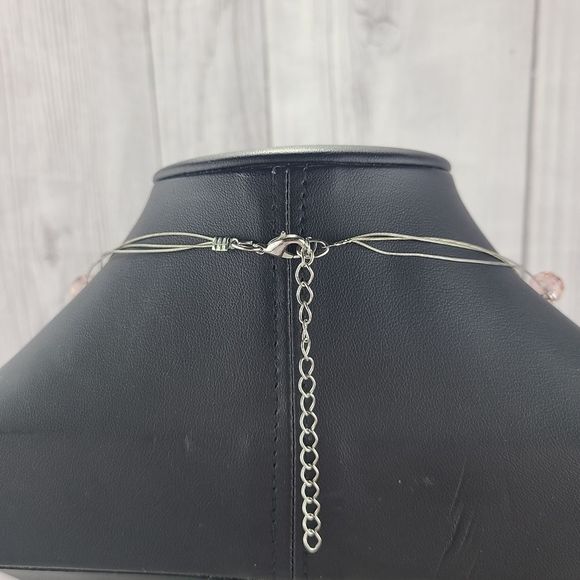 Baby Pink Square Shell & Crystal Floating Bead Necklace 19" plus 3" Extender - Picture 4 of 5